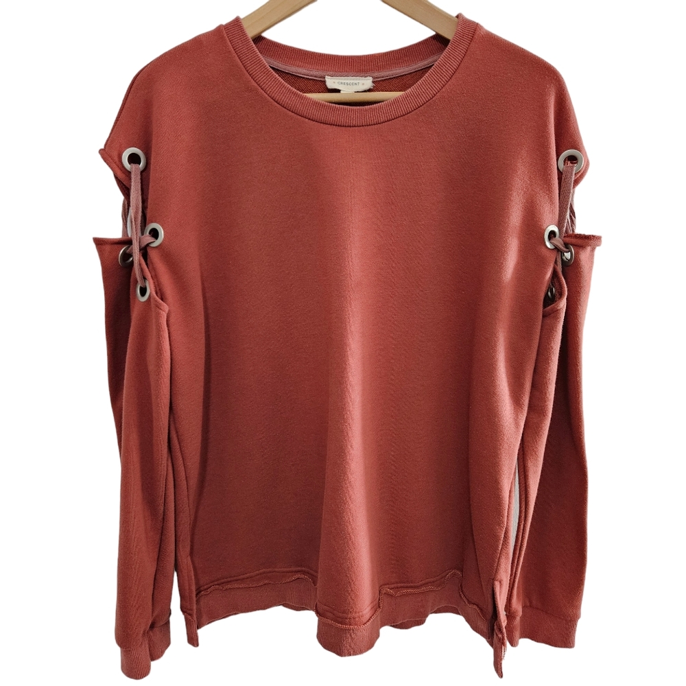 Crescent Women's Cut Out Lace Sleeve Pullover Sweatshirt